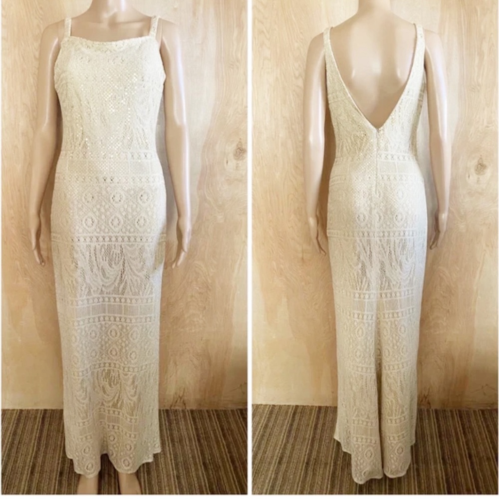 Vintage Jessica McClintock for Gunne Sax Low Back Ivory Lace Maxi Dress sz 4 - Picture 12 of 16